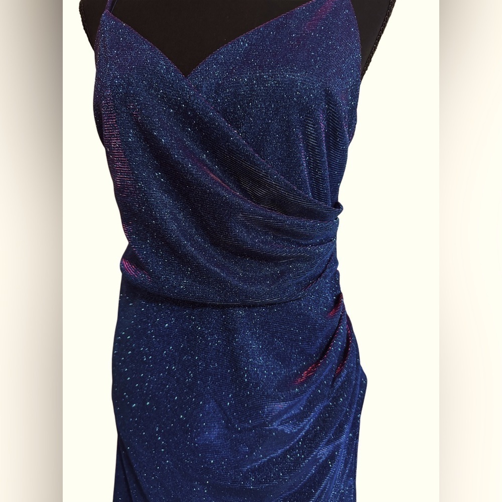 Iridescent Blue Glitter Mini Homecoming Date Night Dress - Picture 2 of 3